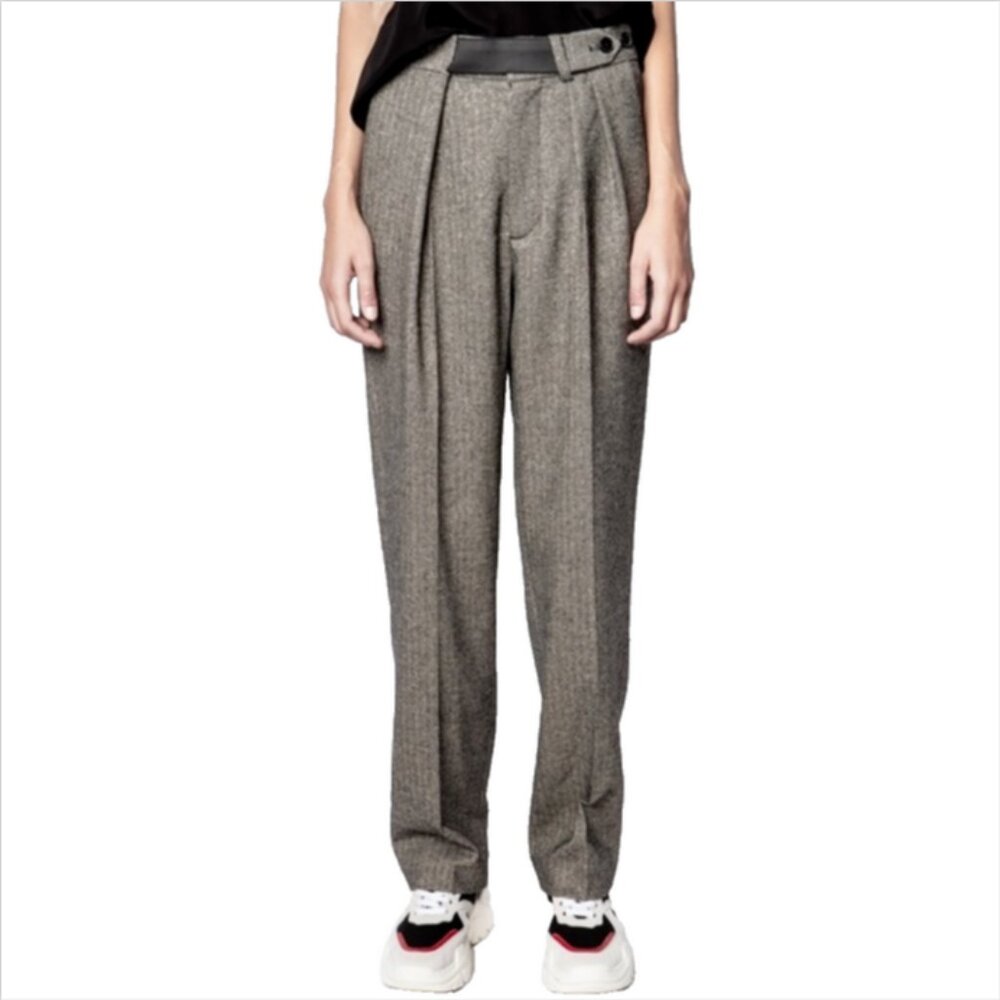 Zadig & Voltaire Phoebe Lurex Herringbone Tweed Pants In Gris - Picture 6 of 9